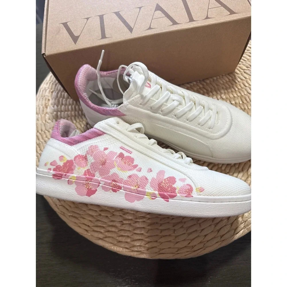 VIVAIA Floral Canvas Sneakers White Pink Casual Comfort Women's size‎ EU/40 US/9